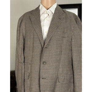 Brunello Cucinelli Wool Linen Blazer Suit Jacket Houndstooth Burgundy 52 42R US